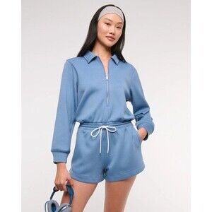 Abercrombie And Fitch YPB neoKNIT Half Zip Long Sleeve Shorts Romper Small Blue